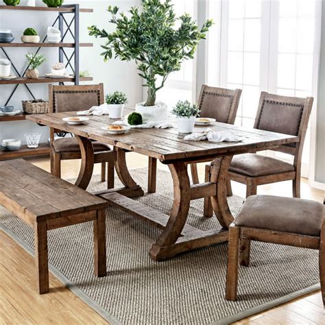 Furniture Of America Sail Rustic Pine Solid Wood Dining Table 96 Inch