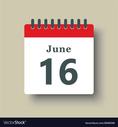 Icon Day Date 16 June Template Calendar Page Vector Image
