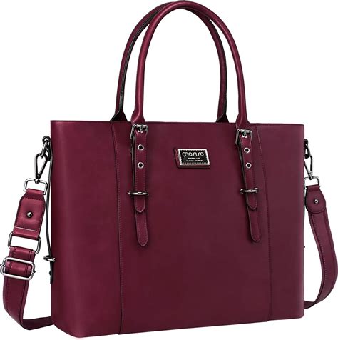 Mosiso Pu Leather Laptop Tote Bag For Women 17 173 Inch Wine Red