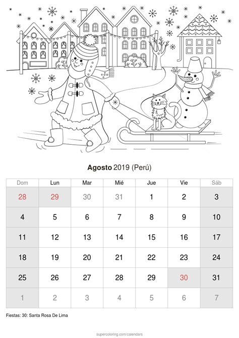 Calendario Agosto 2019 Para Imprimir Perú