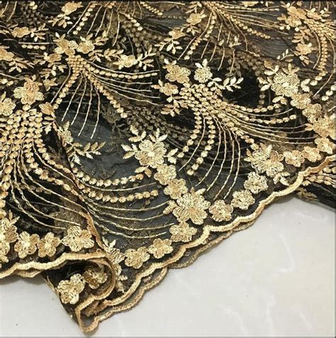 Gold Lace Fabric Black Mesh With Gold Thread Embroidery Lace Etsy