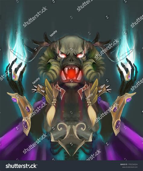 Character Demon Horns Warlock Game Illustration Stock Illustration