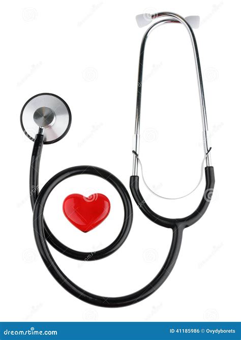Red Heart And A Stethoscope Isolated On White Background With Clipping