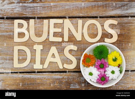 Buenos Dias Good Morning In Spanish Written With Wooden Letters And