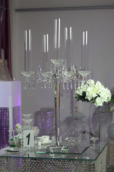 K9 Crystal 5 Arm Crystal Candle Holders Centerpieces Tall Candelabra