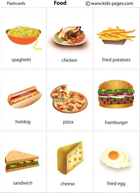 6 Best Images Of Printable Food Cards Food Flash Cards Printables
