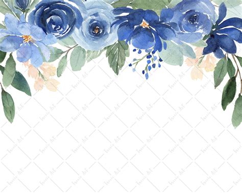 Blue Watercolor Flowers And White Flowers Watercolor Etsy Blue