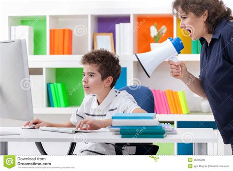Mother Yelling At His Son Stock Photo Image Of Game