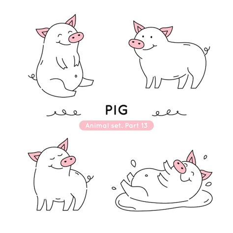 Premium Vector Set Of Doodle Pigs In Various Poses Isolated
