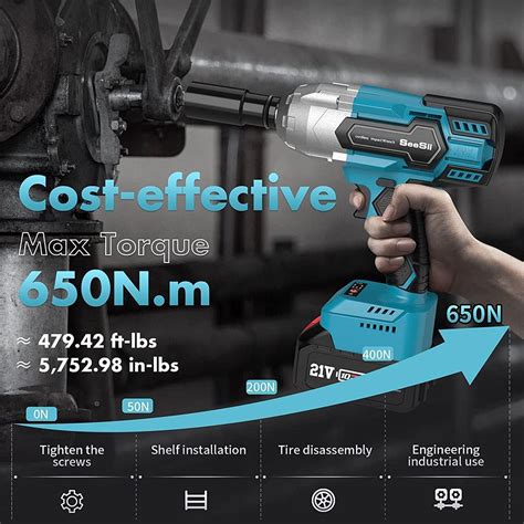 Seesii 21v Max Cordless Brushless Wrench 650nm High Torque Electric