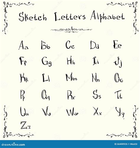 Alphabet Small Capital Letters Collection Sketch Hand Drawn Set Stock