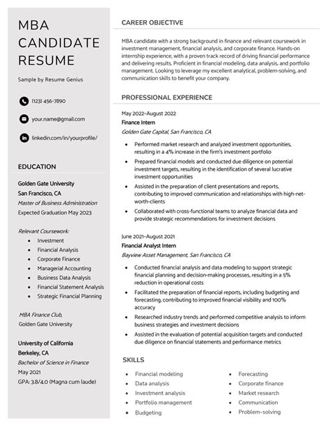 Mba Resume Examples And Writing Guide Resume Genius