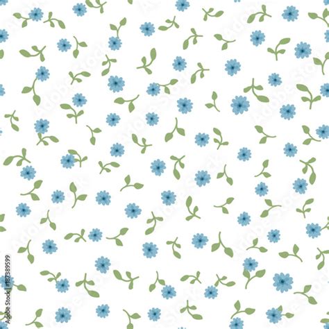 Cute Floral Seamless Pattern Repeated Small Blue Flowers And Green