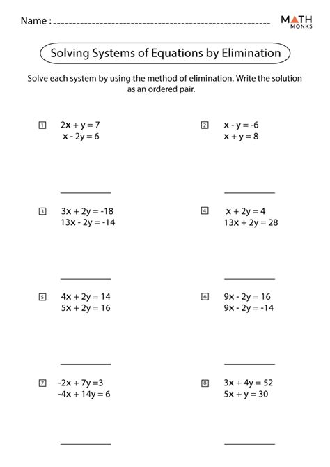 Solving Systems Of Equations Worksheets