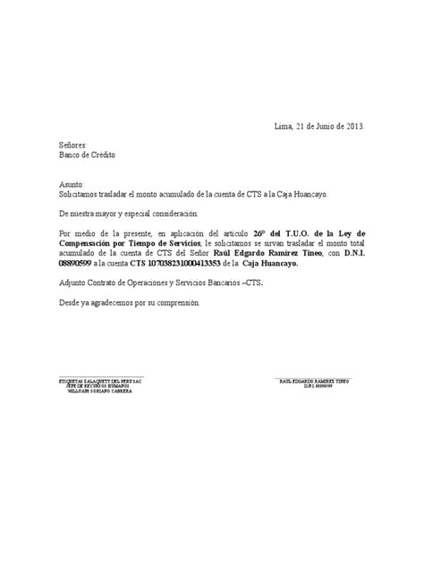 Modelo De Carta Para Traslado De Cts Pdf