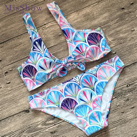 Misshow 2019 Women Floral Printed Bow Swimwears Female Swimsuits Bikinis Set Swimsuit Women Low