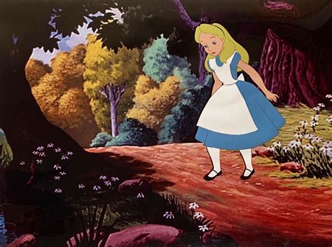 The print is packed with alice, the white rabbit, tweedle dee and tweedle dum, the mad hatter, the march hare. Original Production Animation Cel of Alice from Alice In ...