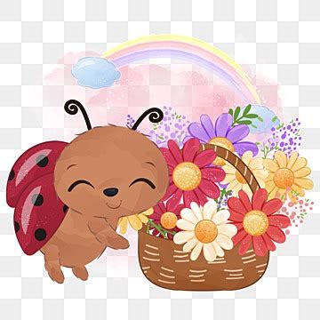 Lady Bug Vector Design Images Adorable Lady Bug And Spring Flowers Spring Elements Lady Bug