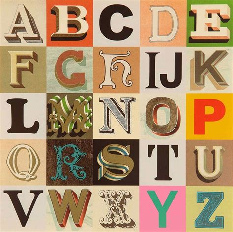 Alphabet (running until september 9 2007) comprises 26 bold and colourful silkscreen prints put together by the artist in 1991, each representing a letter from a to z. Peter Blake's Amazing Alphabets | AnOther