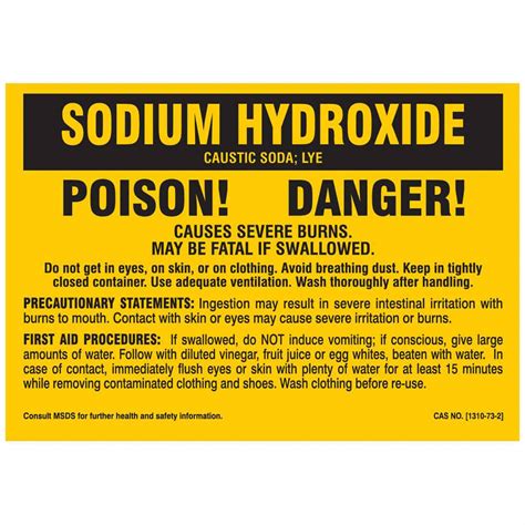 Sodium Hydroxide 2 In Ht Label 9NLU5 7309PLS Grainger