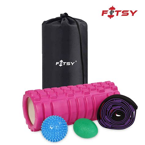 Fitsy 4 In 1 Grid Foam Roller Set Yoga Belt Strap Massage Ball And Lacrosse Exercise Ball