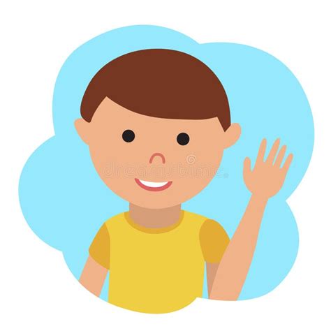 Vector Drawing Of Icon Little Boy In The Cloud Waving His Hand Stock