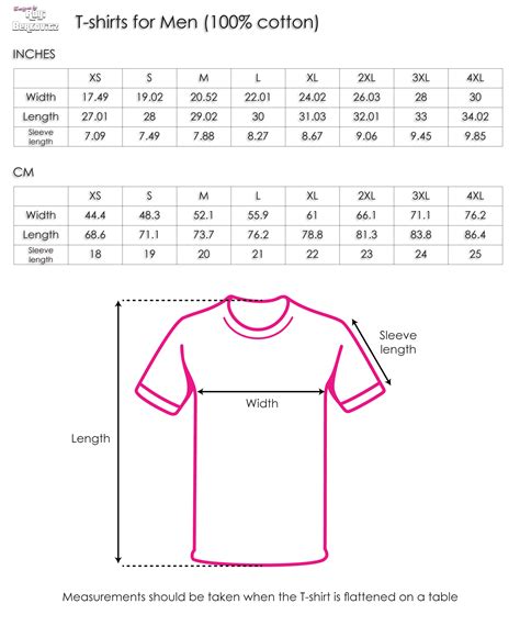 Size Chart T Shirts For Men Designs By Royi B