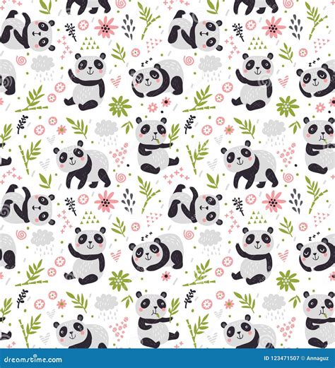 Seamless Pattern With Pandas Stock Vector Illustration Of Design
