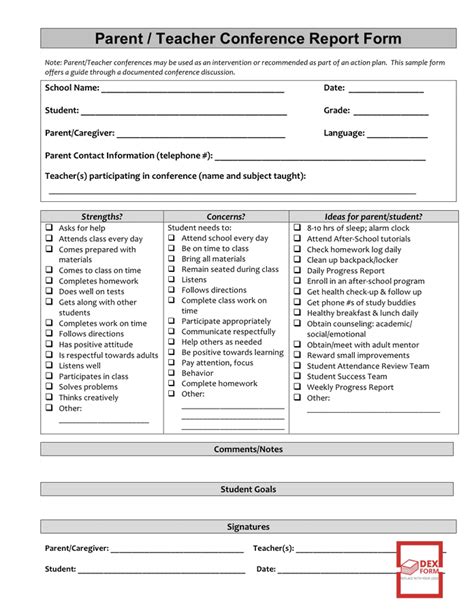 Parent Teacher Conference Report Examples Printable Templates