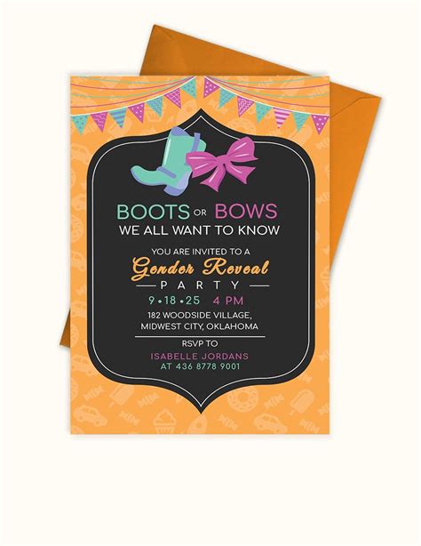 Boots Or Bows Gender Reveal Invitation Template In Illustrator Word