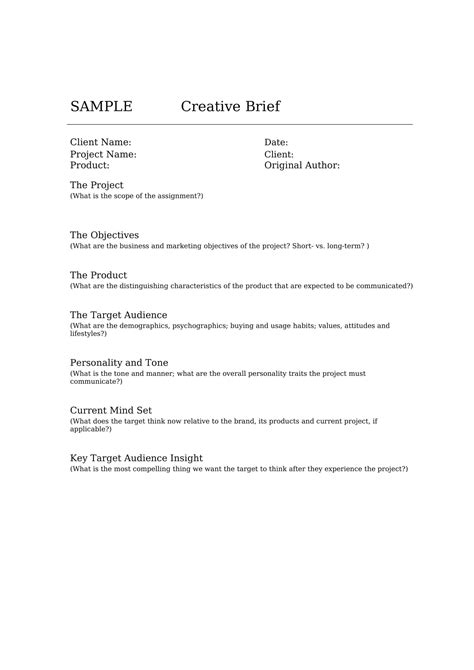 Free Printable Creative Briefing Templates Pdf Word Example