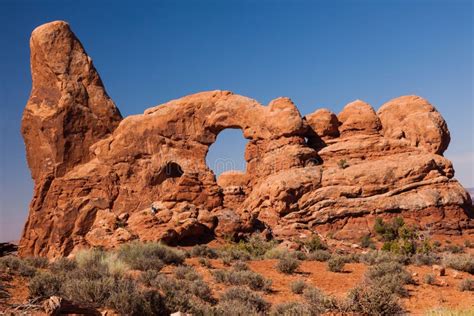 Turret Arch Rock Canyon Arches National Park Moab Utah Stock Photo