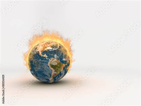 The Planet Earth On Fire With Flames Reaching High The Fiery Globe
