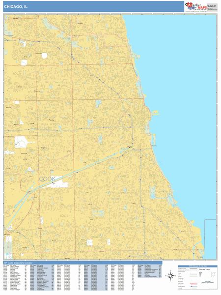 Chicago Illinois Zip Code Wall Map Basic Style By Marketmaps