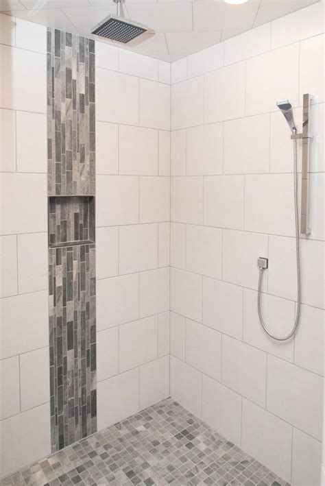 It should also be easy to clean and sanitize. White Tiled Shower: Warm Grey Tiled Accent | Shower tile ...