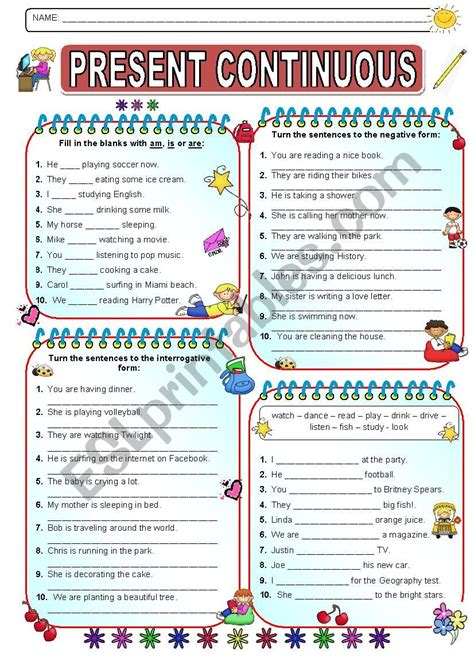 Present Continuous Tense Esl Reading Comprehension Exercises Worksheet
