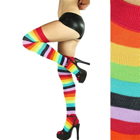 Buy New Fashion Rainbow Color Striped Stockings Women
