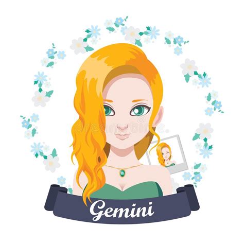 Illustration Of Gemini Astrological Sign As A Beautiful Girl Zodiac