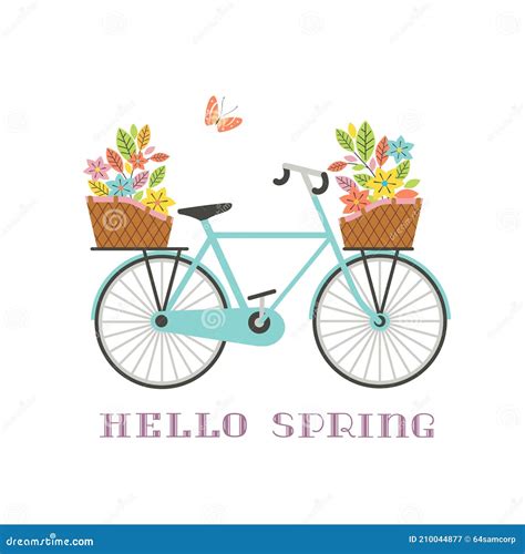 Retro Blue Bicycle With Flowers In Baskets Icon Stock Vector