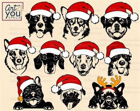 Christmas Dog Svg Bundle Dog Santa Hat Clipart Cricut Funny Etsy