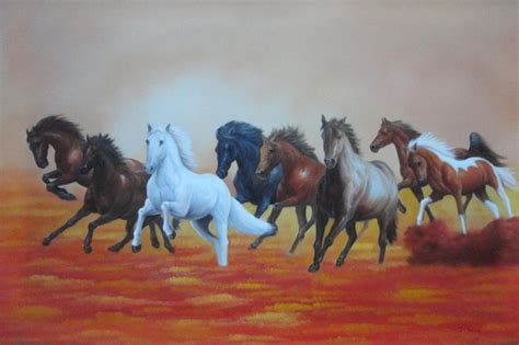 Eight Running Horses On Golden Sunset Oil Painting Animal