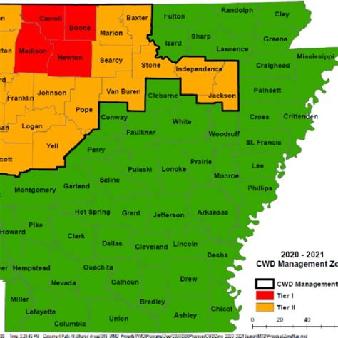 The Arkansas Cwd Management Zone With Tiered Counties Designated By