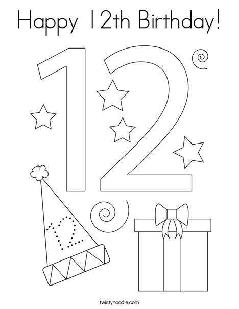 Printable happy birthday sister coloring pages. Happy 12th Birthday Coloring Page - Twisty Noodle