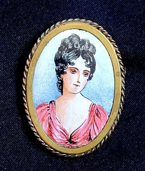 Victorian Hand Painted Lady On Porcelain Brooch Gem
