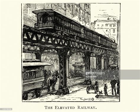 Elevated Railway New York City 19th Century High Res Vector Graphic