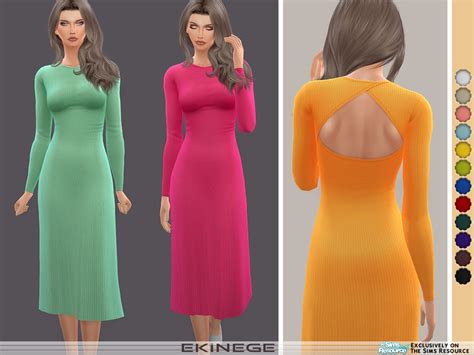 Cut Out Long Sleeve Midi Dress By Ekinege From Tsr • Sims 4 Downloads
