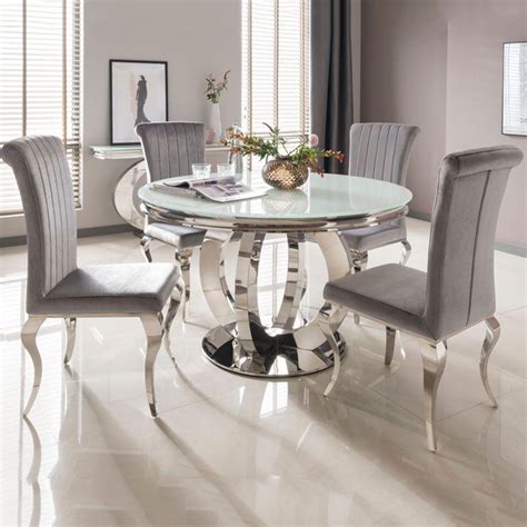 Nicole Silver Velvet Dining Chair In 2021 Glass Round Dining Table