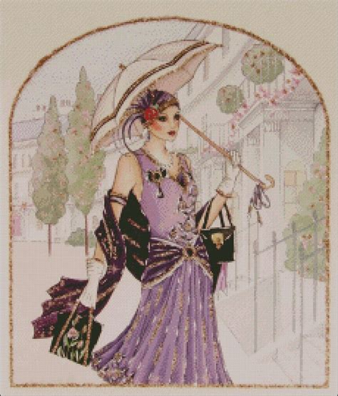Art Deco Lady 2 4 Counted Cross Stitch Patterns Printable Etsy