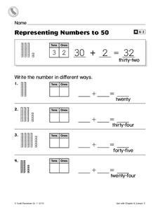 Representing Numbers to 50 Worksheet for Kindergarten - 2nd Grade | Lesson Planet