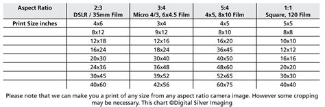 Print Size Aspect Ratio Chart